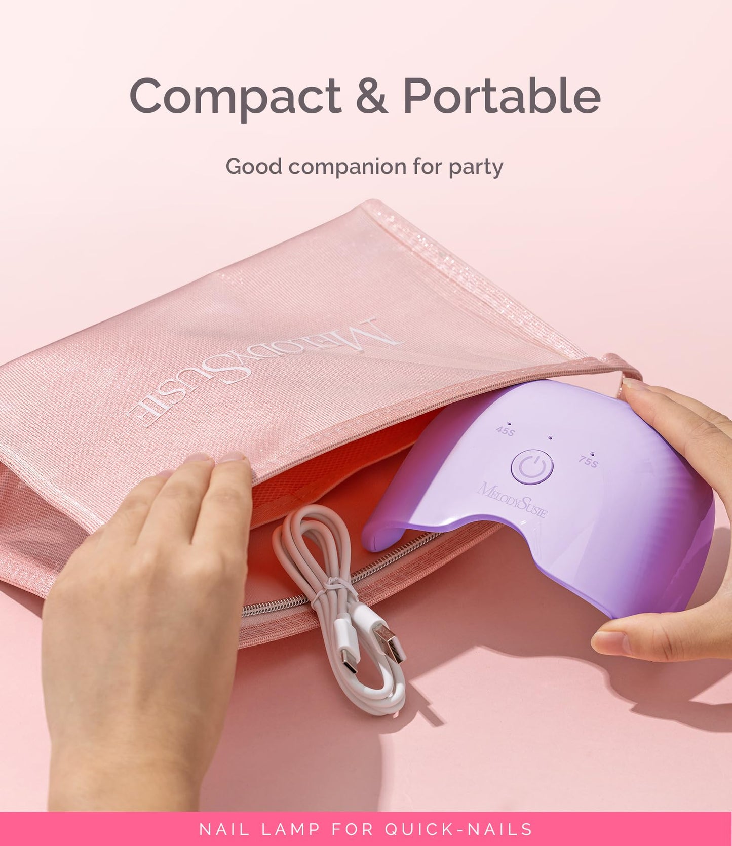 MelodySusie Mini LED UV Nail Lamp with Lightweight Design, P-ART06F Nail Dryer with Simple Button Control Cures All Soft Gels at Home, Especially Half-Cured Gel, Base Coat & Top Coat Purple
