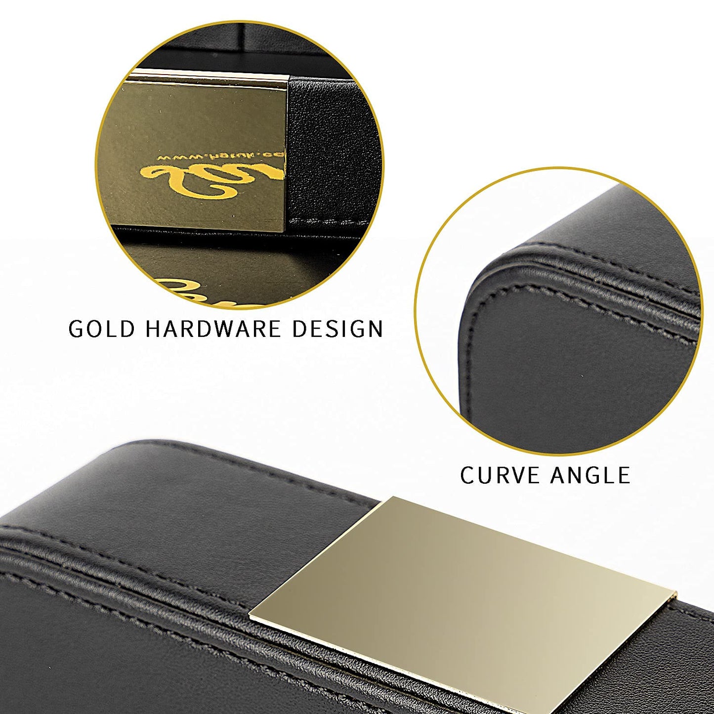 SANZIE Luxury Leather Tray Desktop Storage Catchall Organizer Decorative Tray for Entryway Table to Hold Jewelry Watch Keys Phone Wallet (Metal Gilded, Black)