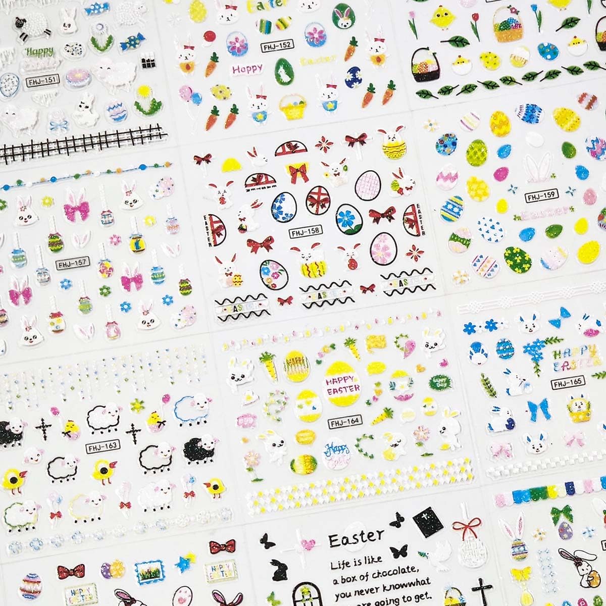 30 Sheets Easter Nail Art Stickers 3D Self-Adhesive Cute Bunny Nail Decals Eggs Flower Design Easter Nail Stickers for Nail Art Women DIY Spring Summer Manicure Decorations Supplies
