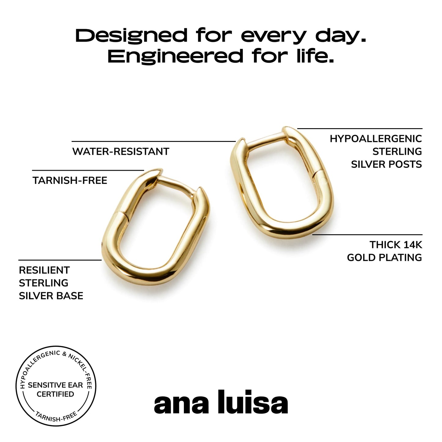 Ana Luisa Rectangle Hoop Earrings - Sterling Silver Base With 14K Gold & Silver Rhodium Plating - Chic, Dainty Mixed Metal Huggie Hoops - Hypoallergenic, Tarnish-Free, and Water-Resistant Hoops
