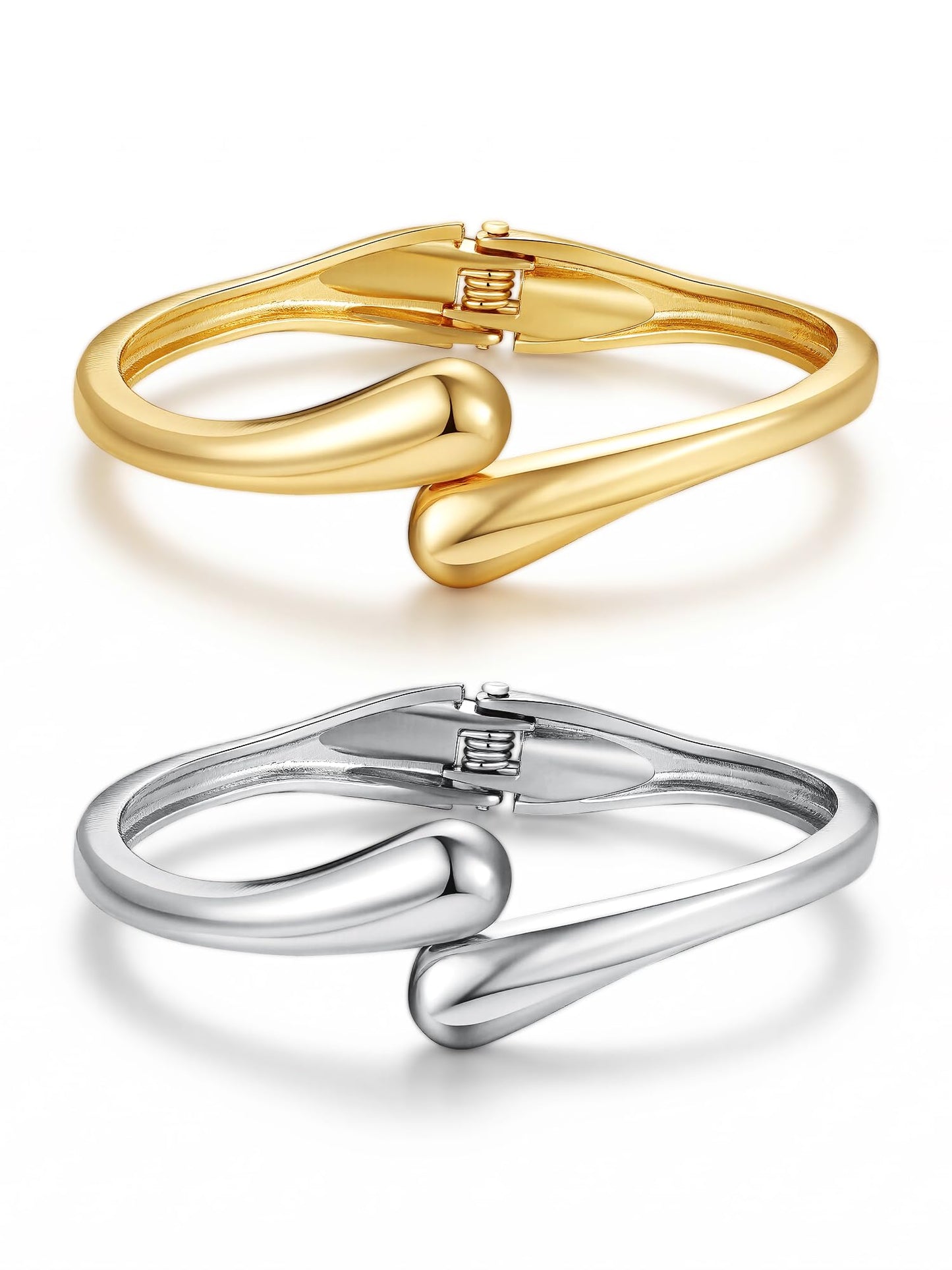 M MOOHAM Chunky Gold Silver Bangle Bracelets for Women, Dainty 14k Gold-Plated Thick Stackable Statement Bangles Bracelet Set Twist Cuff Drop Bracelet Stack for Women Trendy Jewelry Gifts