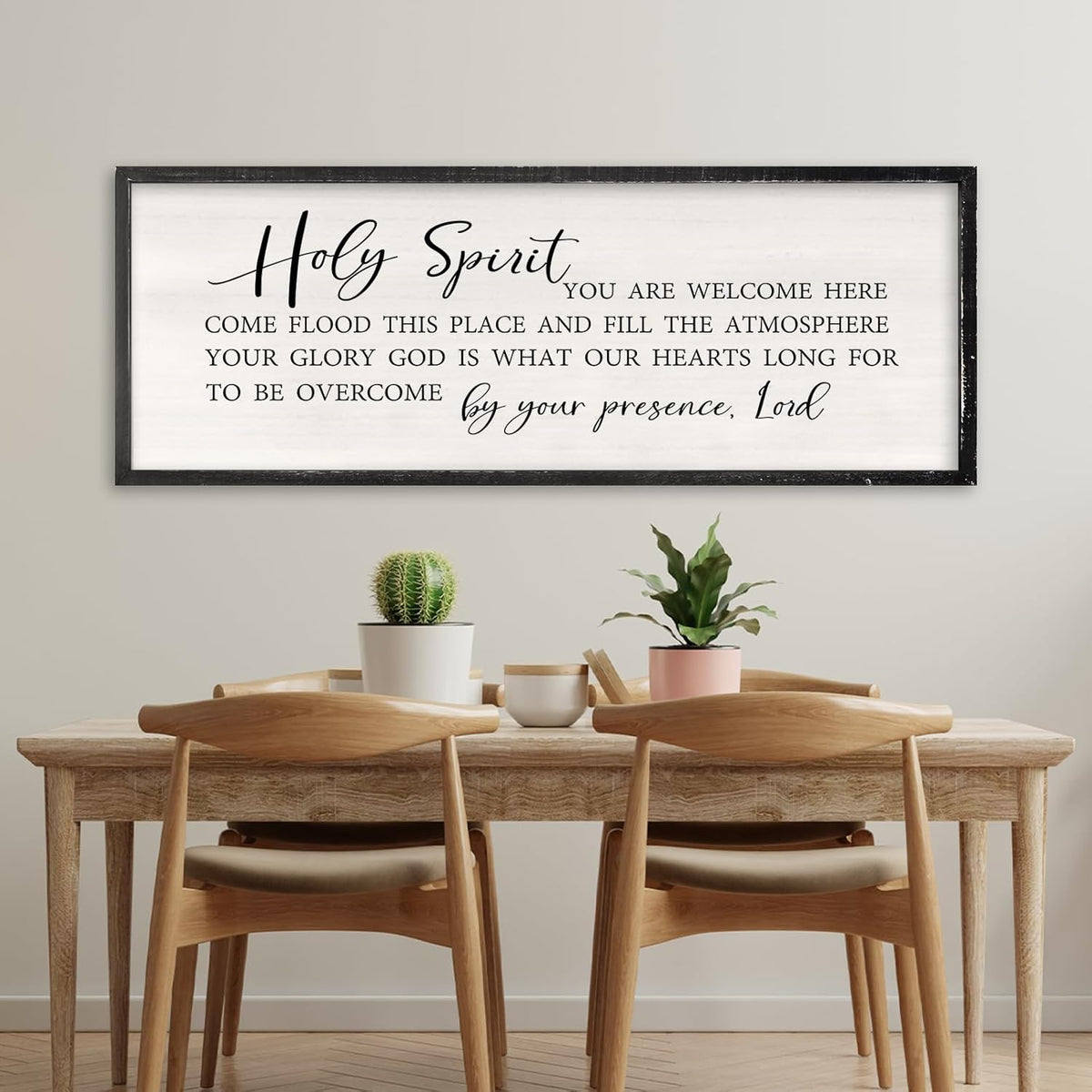 Holy Spirit You are Welcome Here Wall Decor Art 40x15 Inch Large Christian Song Bible Verse Plaque Wood Framed Sign Living Room Scripture Quote Religious For Office Wall Hanging (Black)