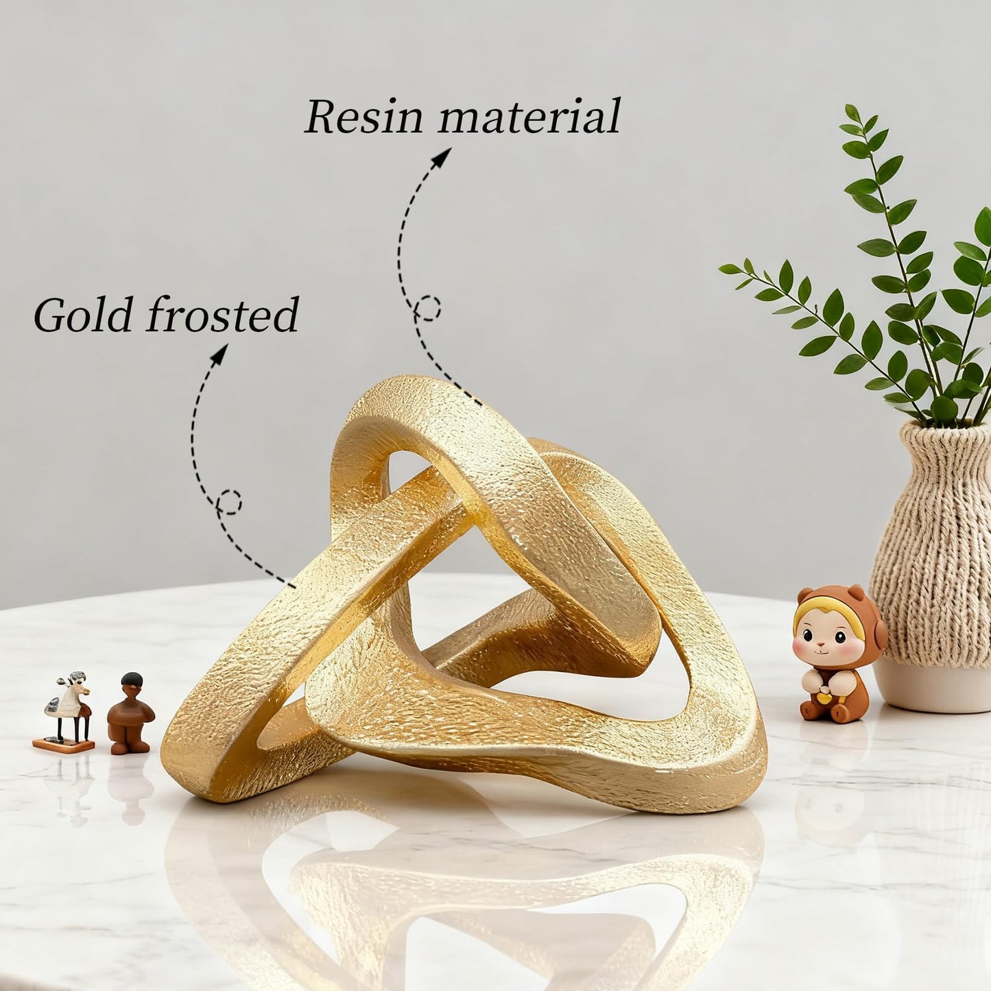MOYI Gold Knot Statue for Christmas Decor Gold Tabletop Home Decor, Modern Geometric Sculptures Accent Decor for Living Room Bedroom Office Coffee Table Bookshelf Mantle Decorations Gifts