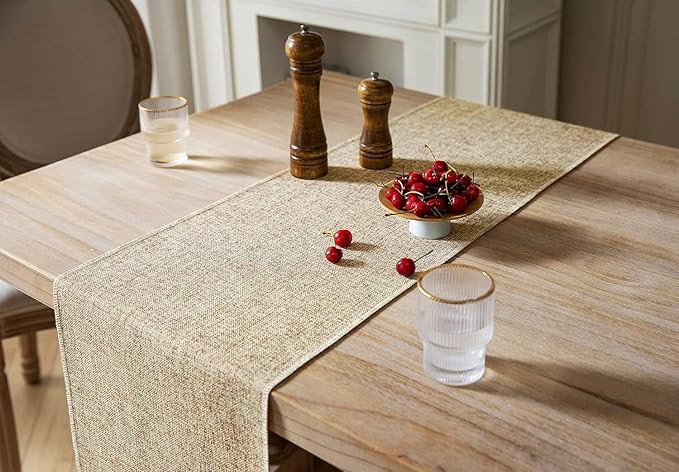 ZeeMart Beige Table Runners 36 Inches Long, Burlap Linen Style Rustic Farmhouse Table Runner, Small Short Boho Coffee Table Runner, 13x36 Inches, Oatmeal Beige