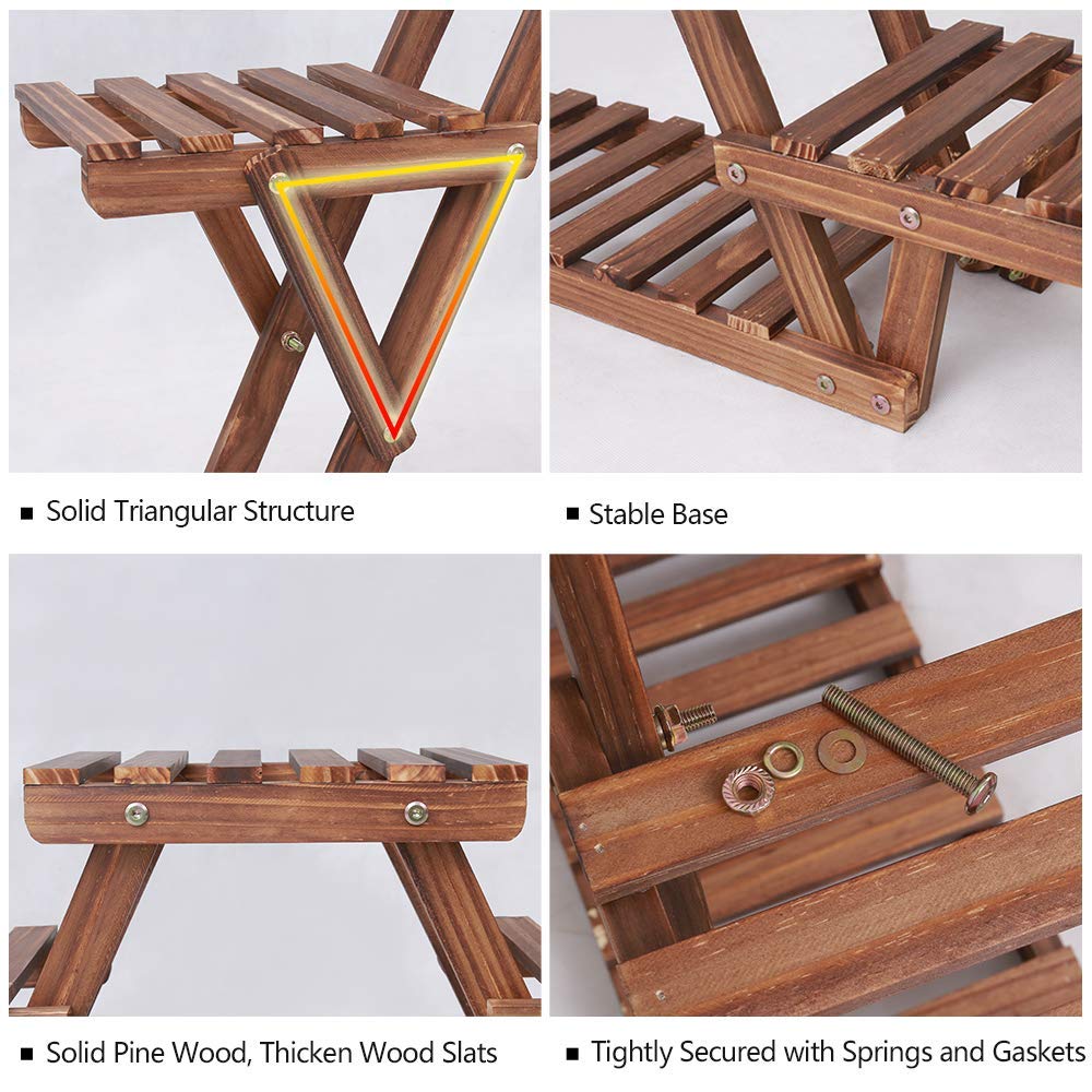 Ufine Wood Plant Stand Triangular Plant Shelf Multi Tier Flower Display Holder Storage Rack 6 Pots for Indoor Outdoor Living Room Balcony Patio
