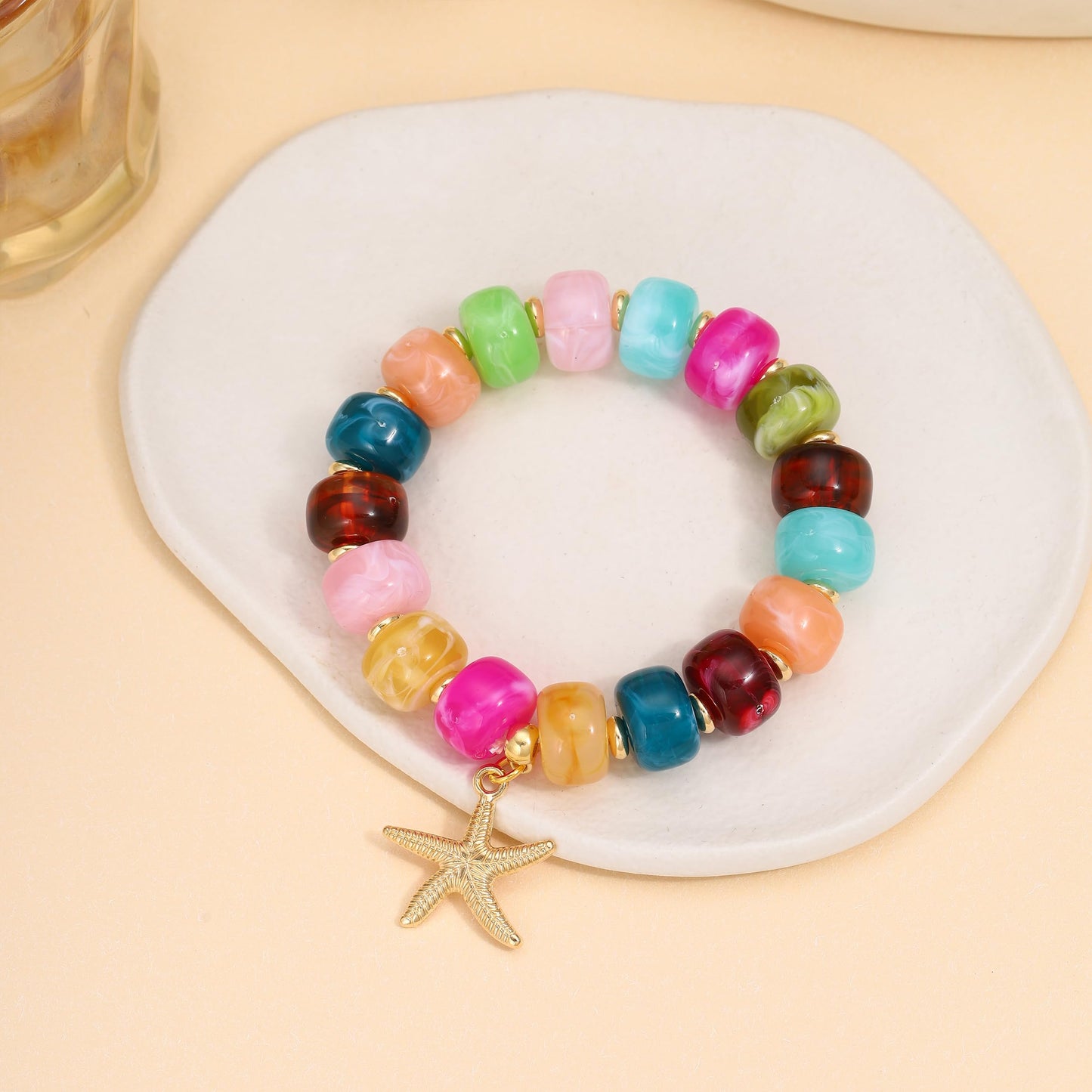 Coprall Colorful Beaded Bracelets Boho Jewelry for Women Multicolor Resin Chunky Bracelet Summer Vacation Outfits Beach Gifts(Starfish)