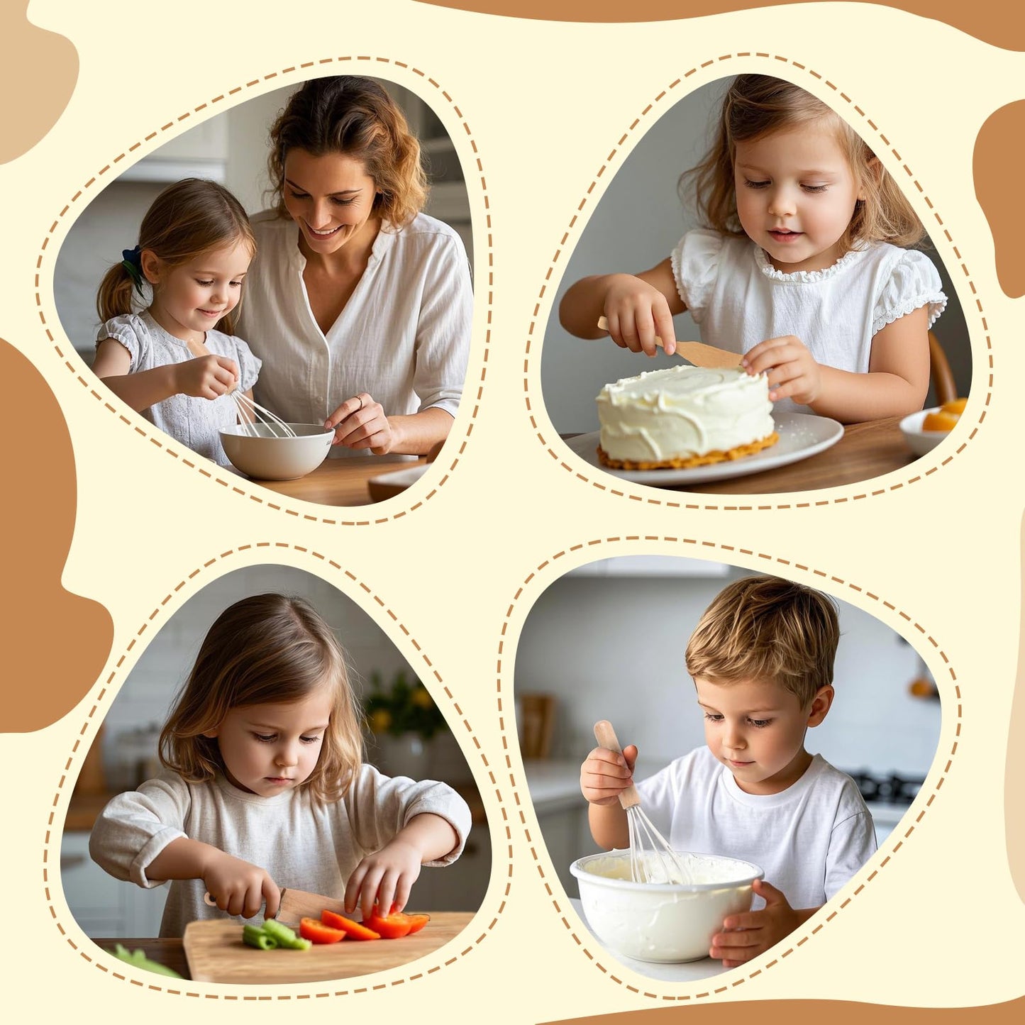 IHFAIO Kids Knife Set for Real Cooking, 8 PCs Kids Cooking Sets for Little Chef, Nature Wood Utensil
