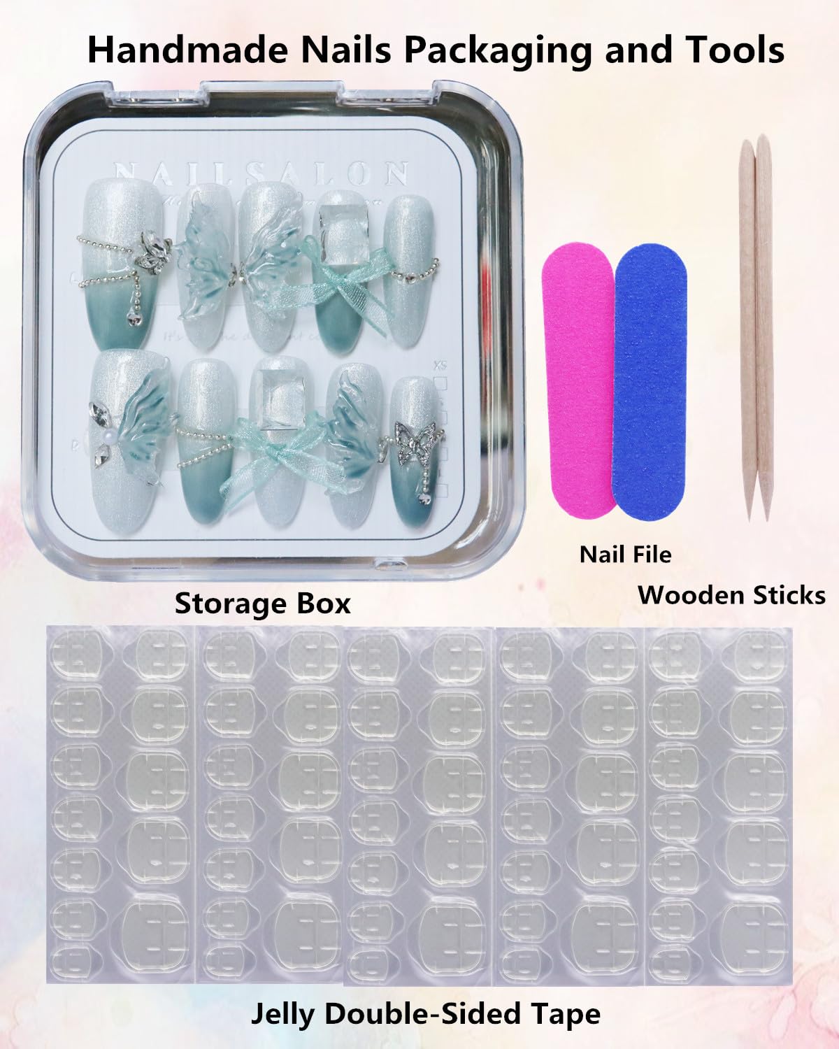 CAMILCY Press on Nails Handmade Nails Luxury Reusable Fake Nails For Girls long Almond armor Gradient Blue Diamonds HandPainted Salon Loveful Design Acrylic GelUV Finished 3D Nails 10PCS(A018, M)