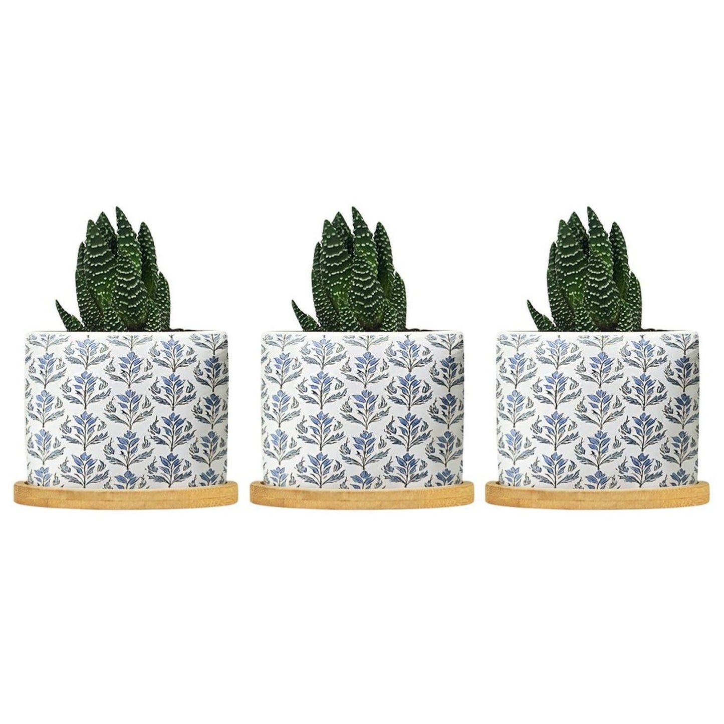 BRUYU5SE Mughal Flower Ceramic Planters Blue Floral Snake Plant Live Indoor with Pot with Drainage Holes and Saucers Pot for Indoor Outdoor Garden