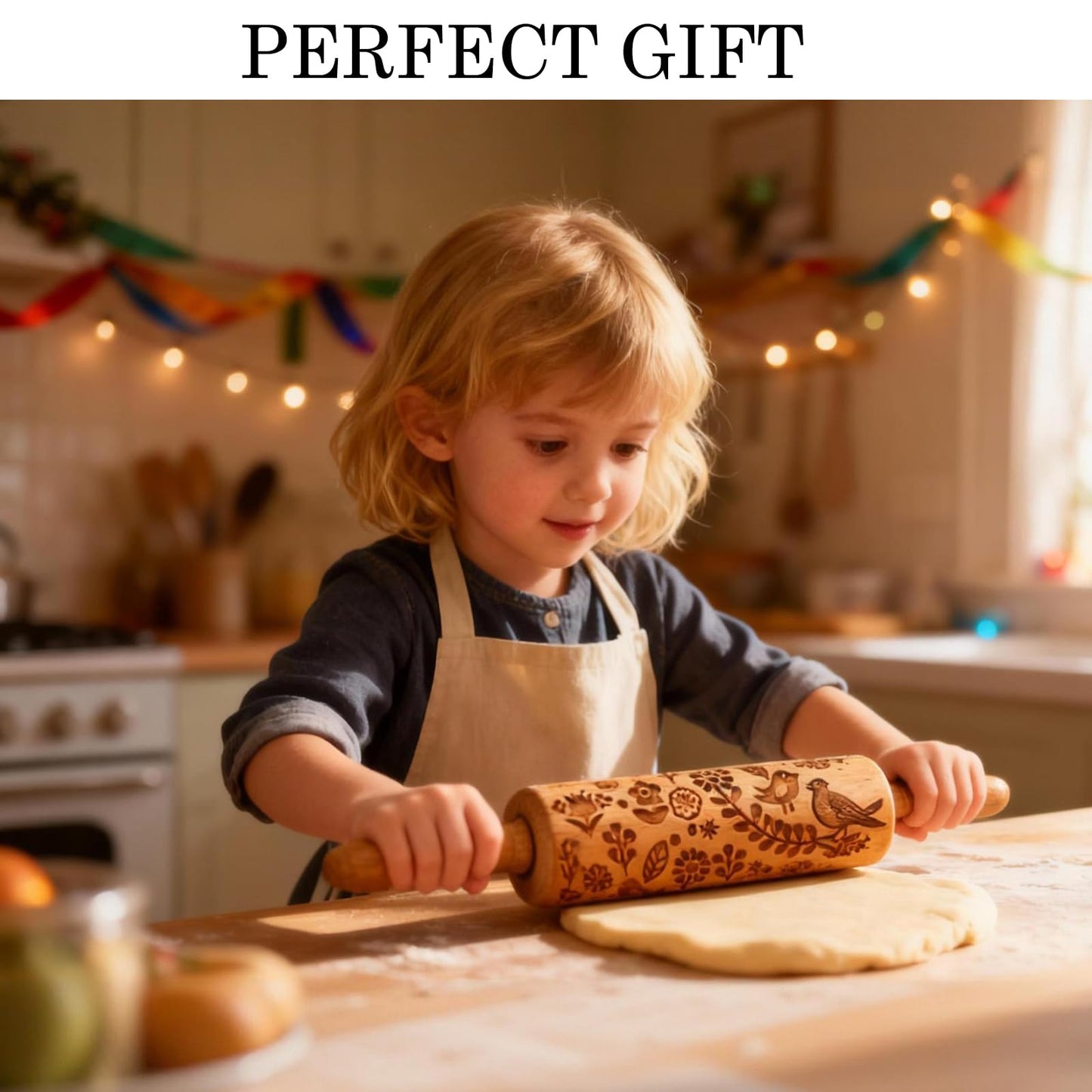 Deep Engraved Bird & Flower Rolling Pin – Embossed Cookie, Clay & Dough DIY Tool, Handcrafted Texture Roller for Baking & Crafts