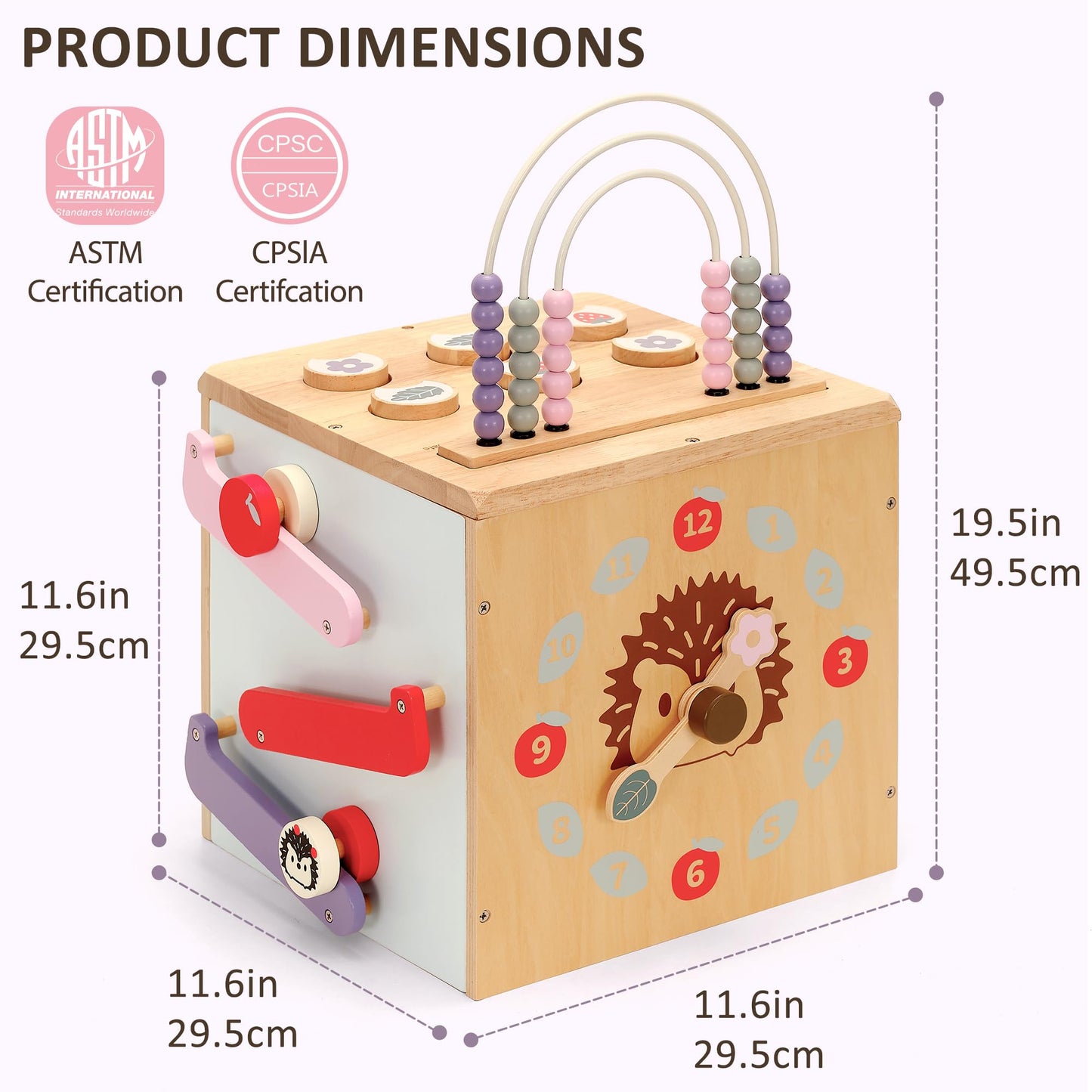 Pillowhale 8-in-1 Wooden Activity Cube for Toddlers 1–3, Montessori Learning Toy with Bead Maze, Shape Sorter, Sliding Tracks & Clock, Educational Play Cube for Baby 12M+