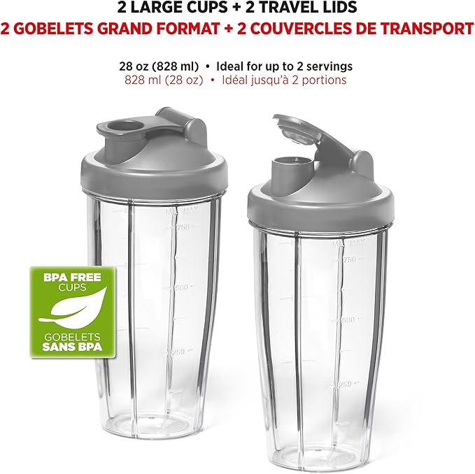 Starfrit Personal Blender - Two 828ml Cups - High, Low & Pulse Modes - 300W - Black