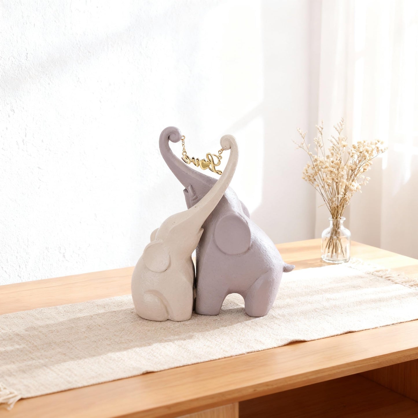 DOVDOV Gray Couple Elephant Statue, Modern Art Love Elephant Decor, Heart-Shaped Elephant Sculpture Suitable for Living Room, Bedroom, Office, Bookshelf, and Tabletop Decoration.(D)