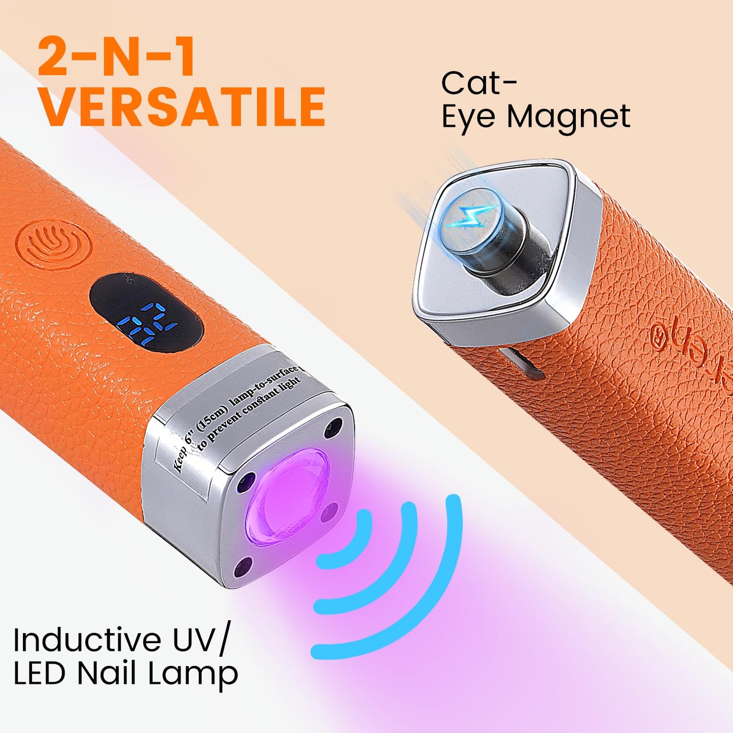Quaferen Mini Handheld UV Light for Gel Nails with Stand, Rechargeable Flash Cure Nail Lamp with Auto Sensor, Cat Eye Magnet for Fast Drying at Home Salon (Orange)