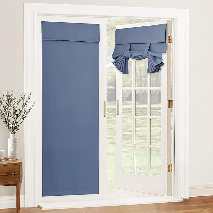RYB HOME French Door Curtain for Door Window, Privacy Thermal Insulated Patio Front/Tricia/Sliding Glass Door Cover Room Darkening Window Curtains, W34 x L84 inch, 1 Panel, Stone Blue