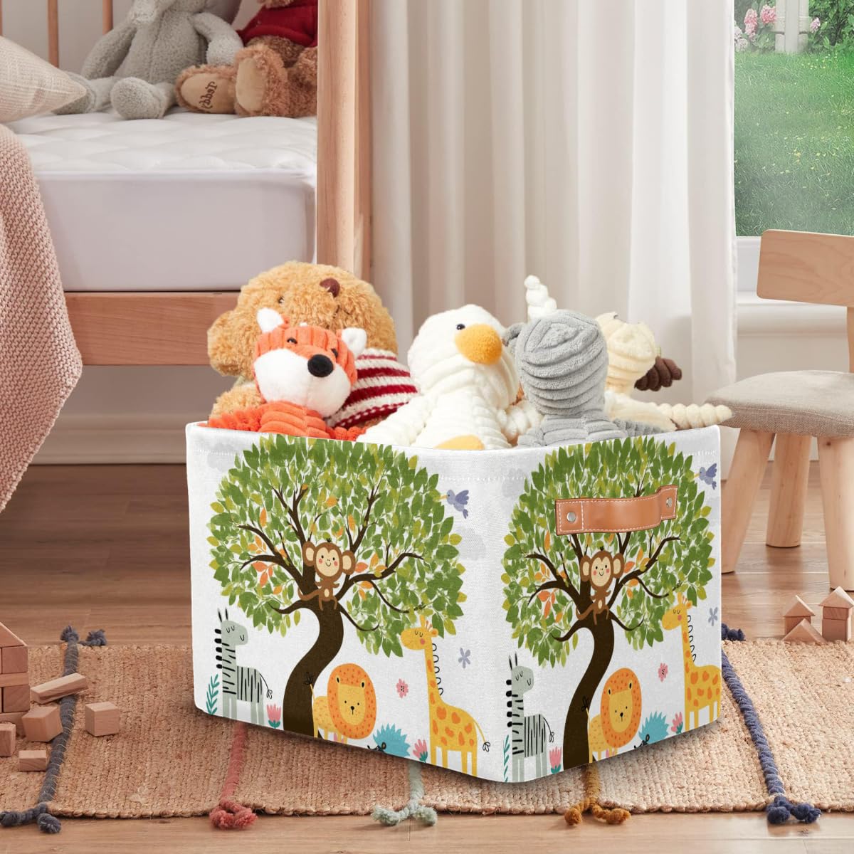 Rectangle Storage Basket with Handles, Cube Organizer Bins for Shelves Collapsible Toys Storage Box Clothes Baskets for Nursery Home Kids Room(Forest Animals)