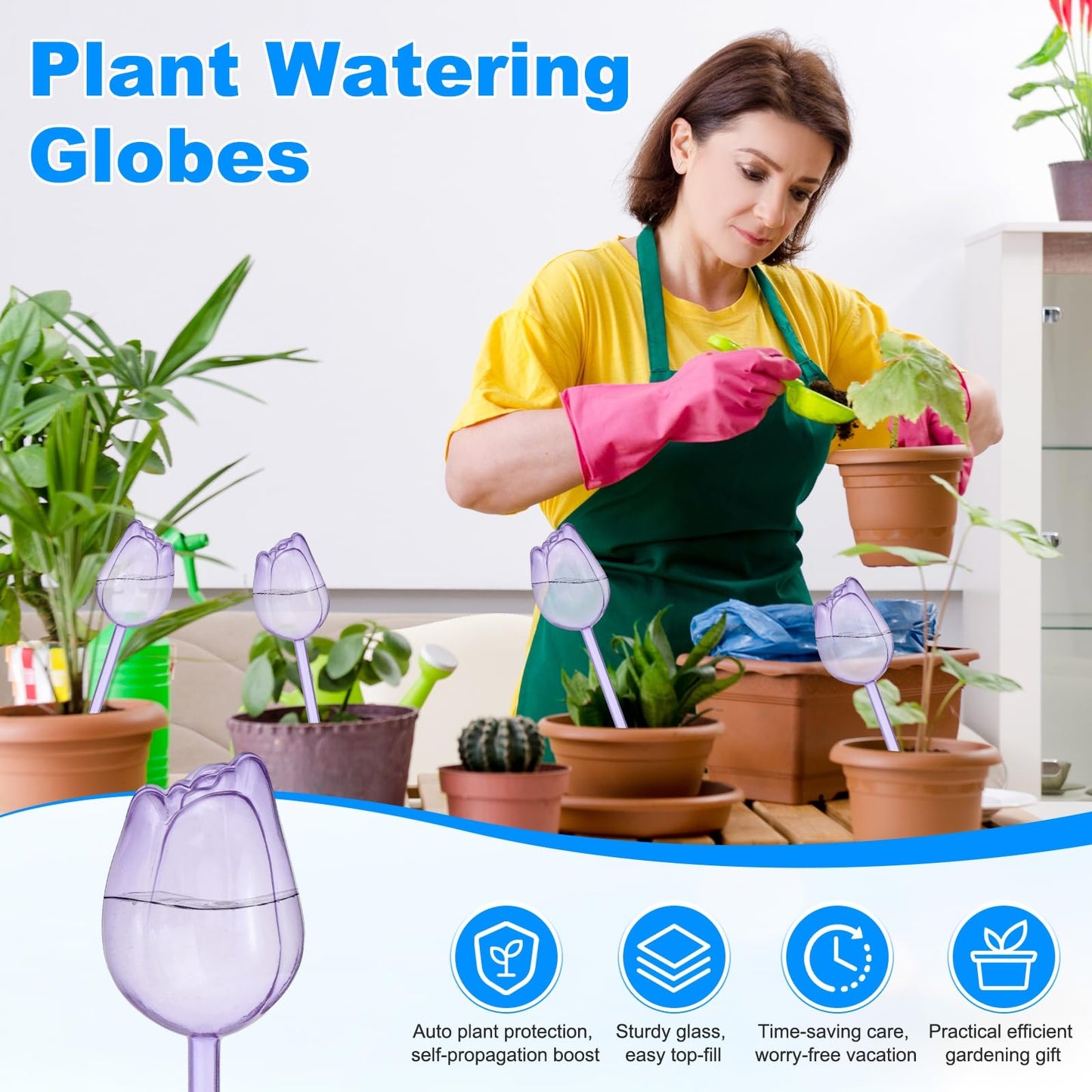 M METERXITY 2-Pack Plant Watering Globes, 9.4 Inch Plastic Self Watering Planter Insert for Indoor/Outdoor Plants, Self Water Devices [Purple]