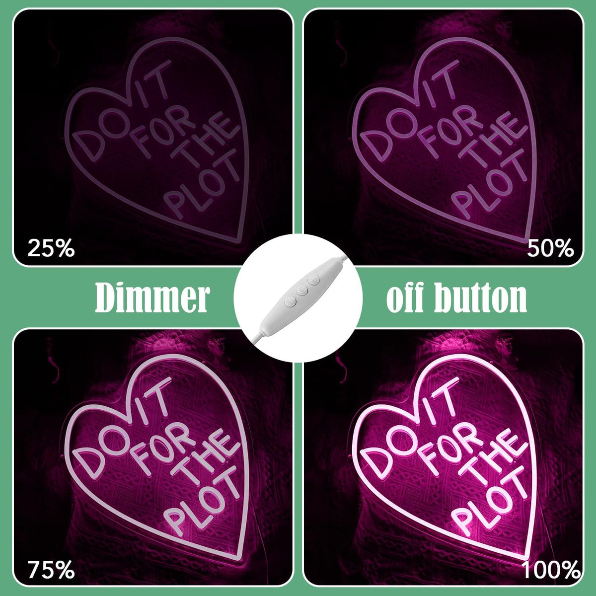 Do It For The Plot Neon Sign Dimmable Pink Words Neon Light for Wall Decor USB Led Heart Neon Light Sign for Bedroom Living Room Wedding Party Bar Neon Sign
