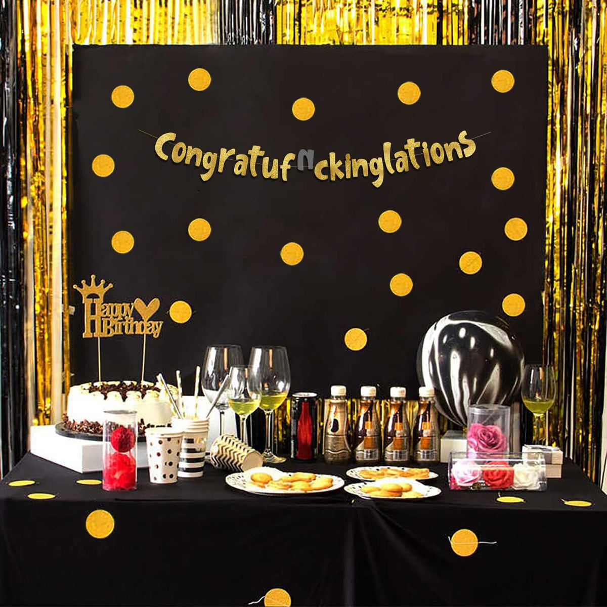 Congratulations Gold Glitter Banner - Retirement and Graduation Party Favors and Supplies - Promotion Party Decorations