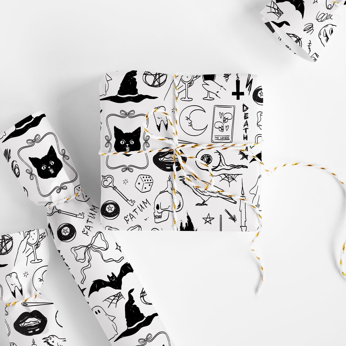 JarThenaAMCS Halloween Wrapping Paper - Mini Roll - 17 Inch x 32.8 Ft Black Cat Ghost Bat Gift Wrap Paper Single-Sided for Home Party DIY Crafts