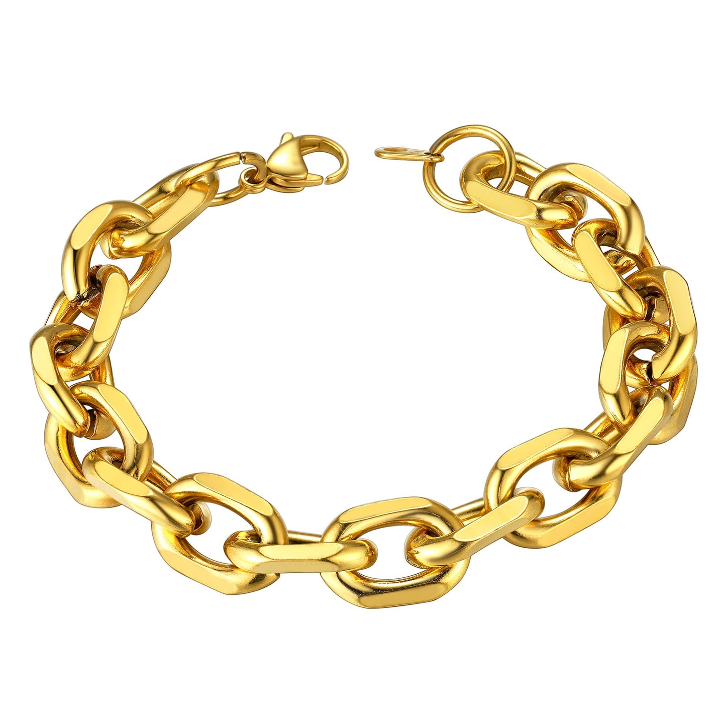 ChainsHouse 18K Gold Plated Cable Chain Link Bracelet Stainless Steel 12mm Rolo Cable Bracelet for Men,8.3 inch