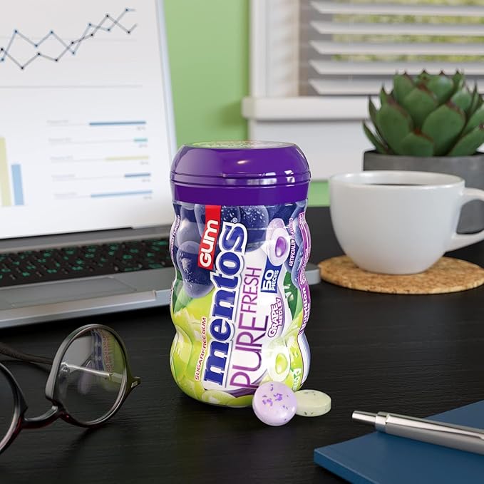 Mentos Pure Fresh Sugar-Free Chewing Gum with Xylitol, Grape Medley, 50 Piece Bottle (Bulk Pack of 6)