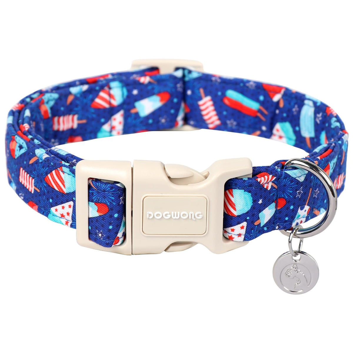 DOGWONG Cotton Hemp Dog Collar, Heavy-Duty Blue Dog Collar Adjustable Soft Natural Fabric Cute Wedding Puppy Necklace for Small Medium Large Dogs