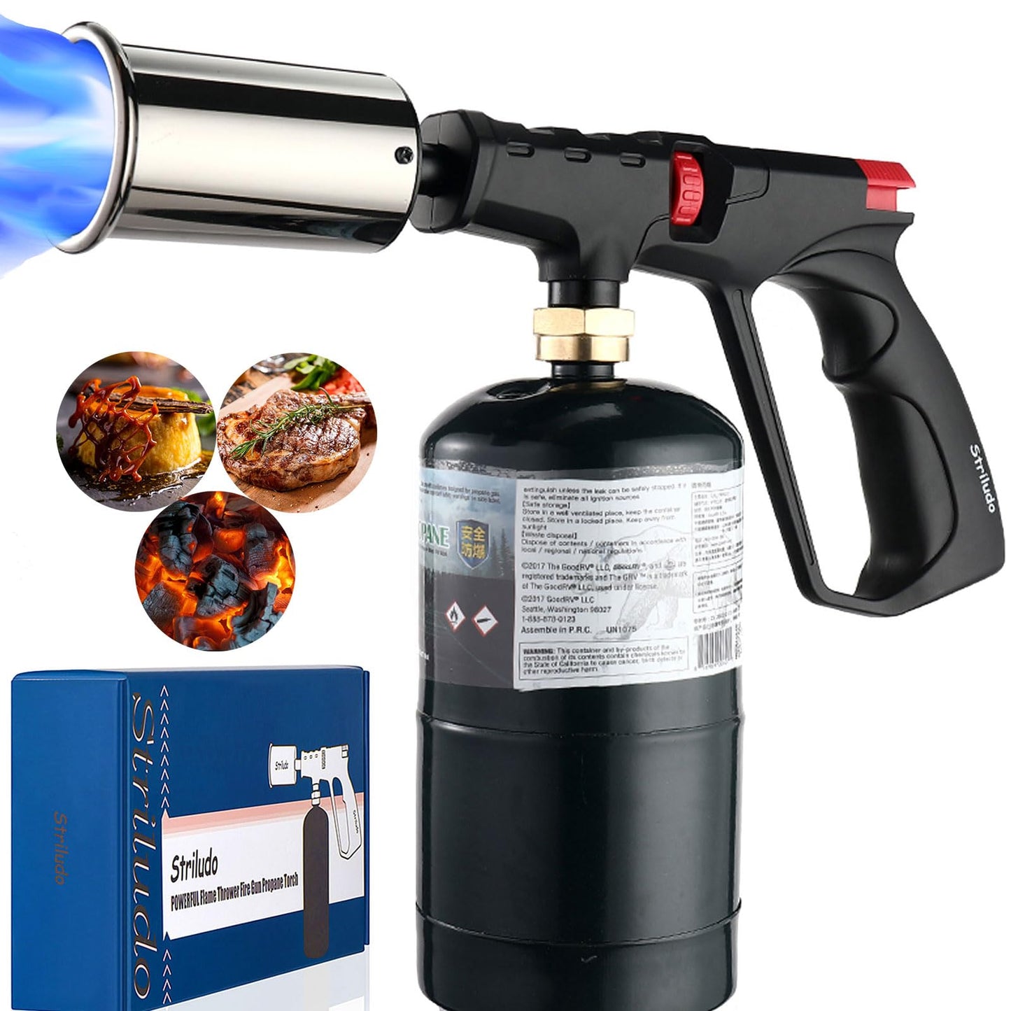 Striludo POWERFUL Grill & Cooking Propane Torch,Sear Torch Sous Vide,Culinary Kitchen Blow Torch,Campire Charcoal Starter,Adjustable Flame Thrower,Fire Gun for Steak,BBQ (Tank Not Included)