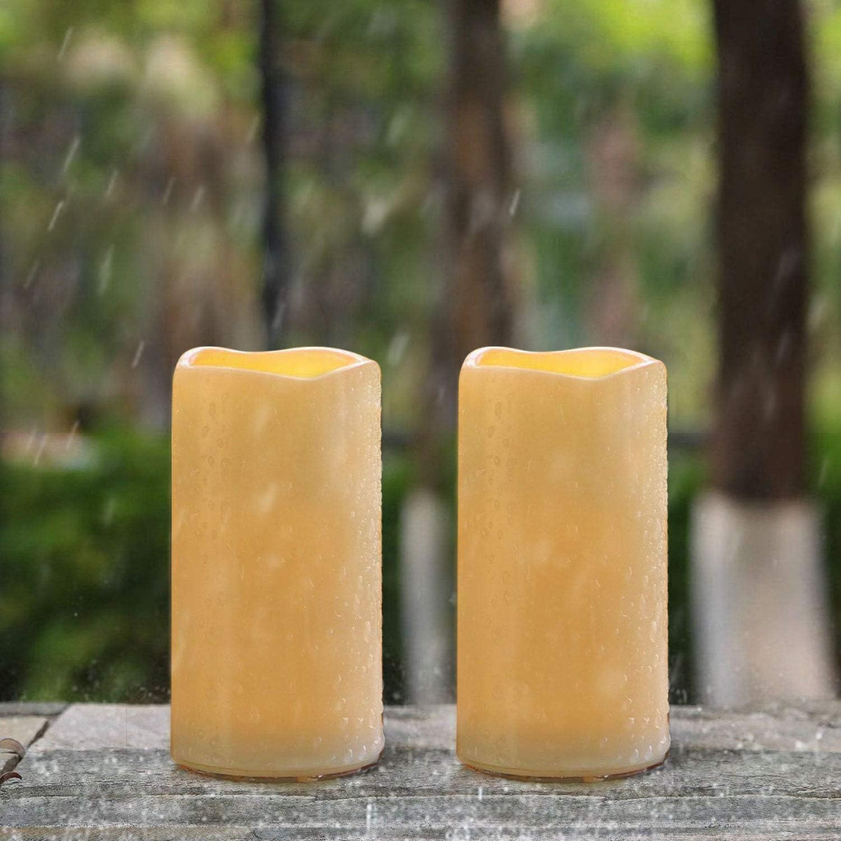 Amagic 3" x 6" Outdoor Waterproof Flameless Candles, Battery Operated Candles with Remote and Timer, Flickering Electric LED Pillar Candle for Outdoor Patio, Garden, Indoor Room Decor, Ivory, Set of 6