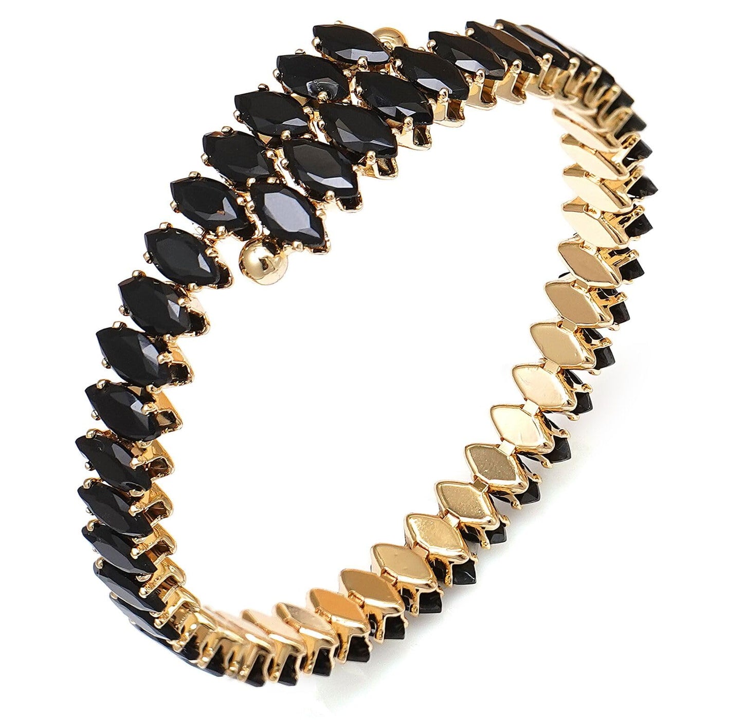 Wovanoo Rhinestone Cuff Bracelet Cubic Zirconia Tennis Bracelets Open Adjustable Bangle for Women Gold Black