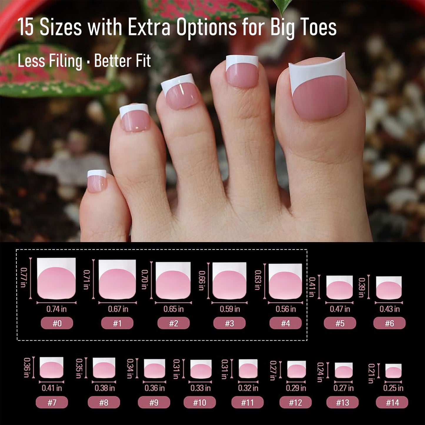 YeeLam Press On Toenails French Tip – 240Pcs Sharp Square Soft Gel Toe Nail Press Ons, Matte Berry Pink Fake Toenails, 15 Sizes Toe Nail Tips for DIY Pedicure