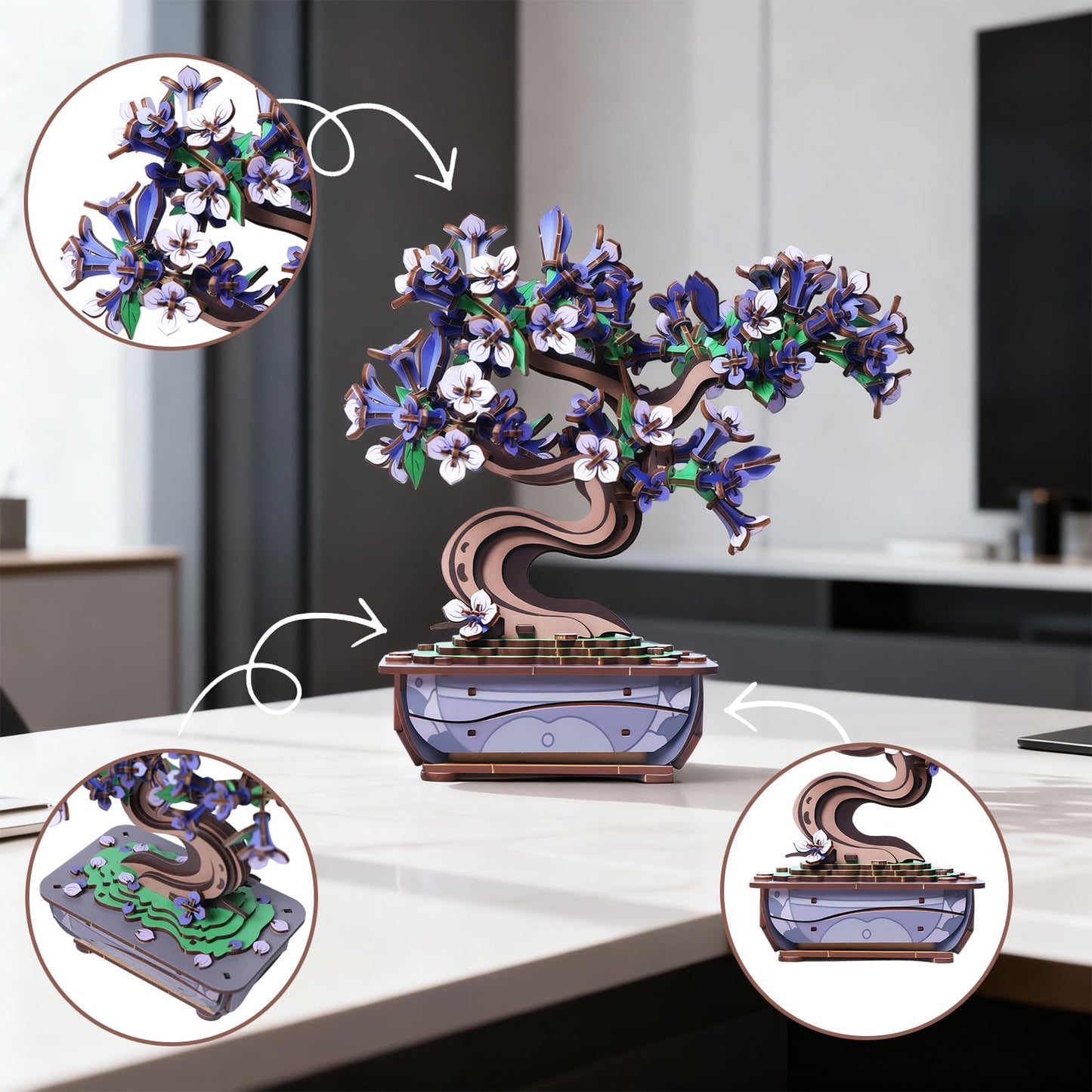 Ulieer 3D Puzzles for Adults Wooden Flower，DIY Crafts for Adults Bonsai Tree Building Set, Artificial Flower Decor, Artificial Plant Model Toy for Desk or Home Decor，Birthday Valentine's Day