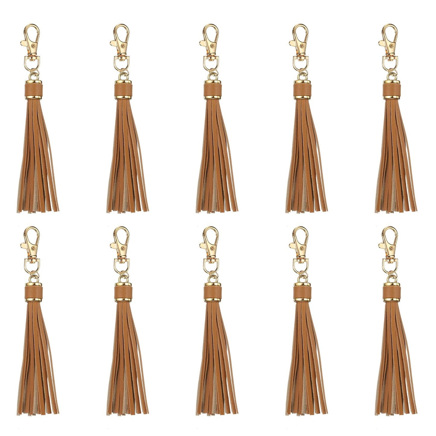 uxcell 10pcs PU Leather Tassels, 6 Inch Keychain Tassel Charm with Lobster Swivel for Jewelry Making, Handbag, DIY Crafts, (Grey Coffee)