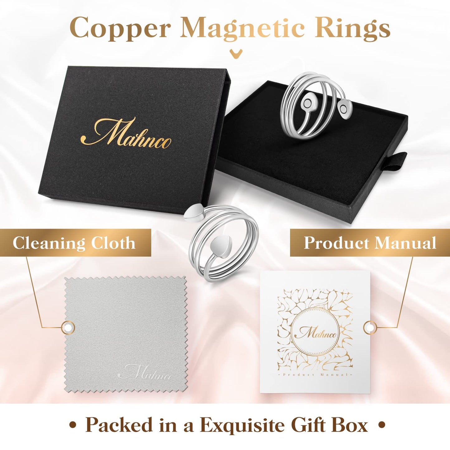 Mahnco Lymphatic Drainage Ring for Women, Magnetic Ring Adjustable Copper Ring, 100% Pure Copper Jewelry Gift