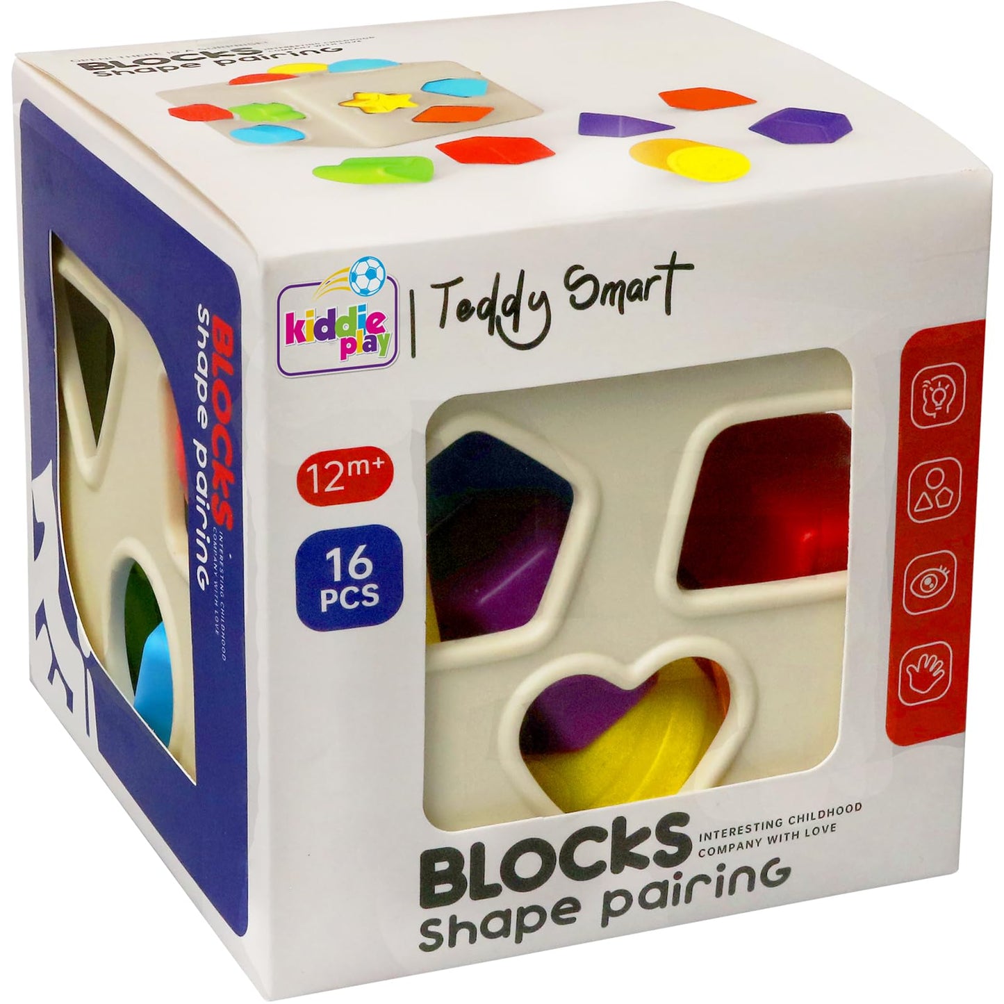 Kiddie Play Shape Sorter Learning Toys for Toddlers 16 pcs Baby Plastic Blocks Shape Sorting Cube