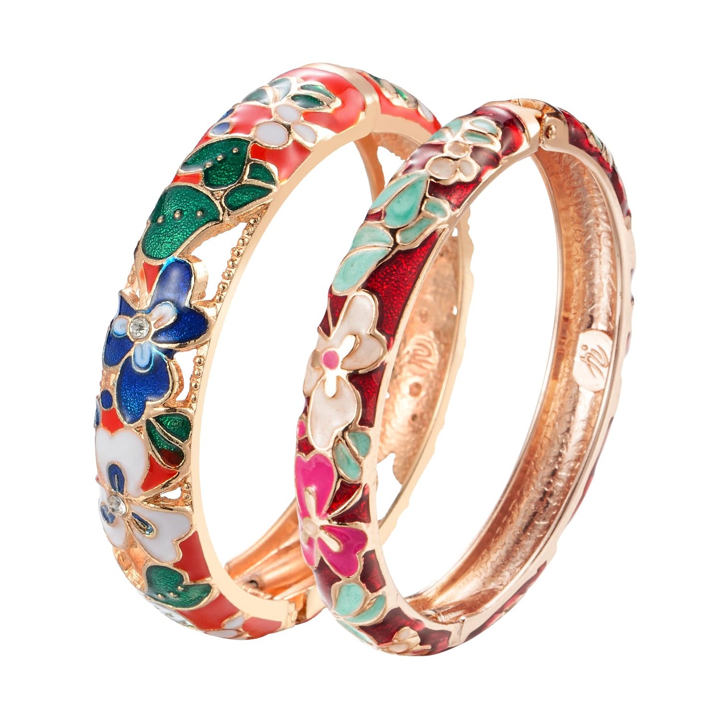 UJOY Fashion Cloisonne Bracelets Colorful Enameled Leaf Spring Hinged Plated Bangles Womens Jewelry Gifts 88A22-55A100 red