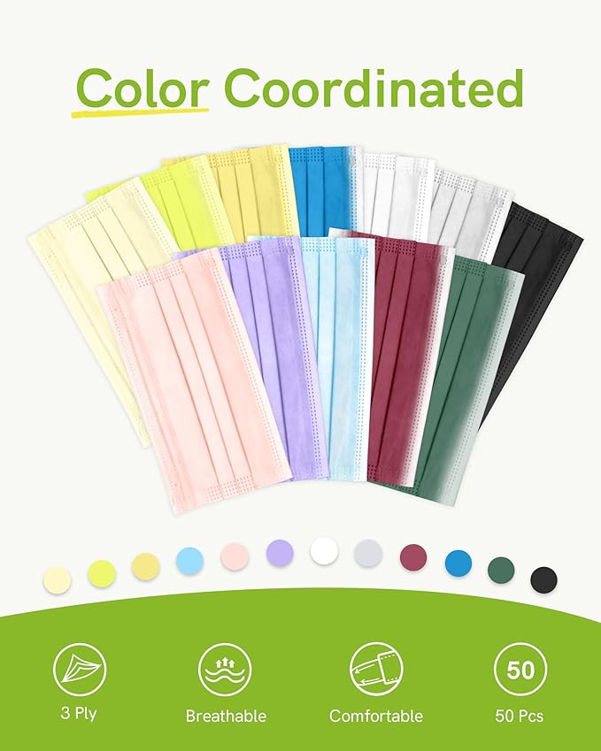 FriCARE Disposable Face Masks, 3-Ply ASTM Level 3 Medical Grade, FSA/HSA Eligible, Breathable & Comfortable for Allergy/Sun Protection, 50 Pack Cream