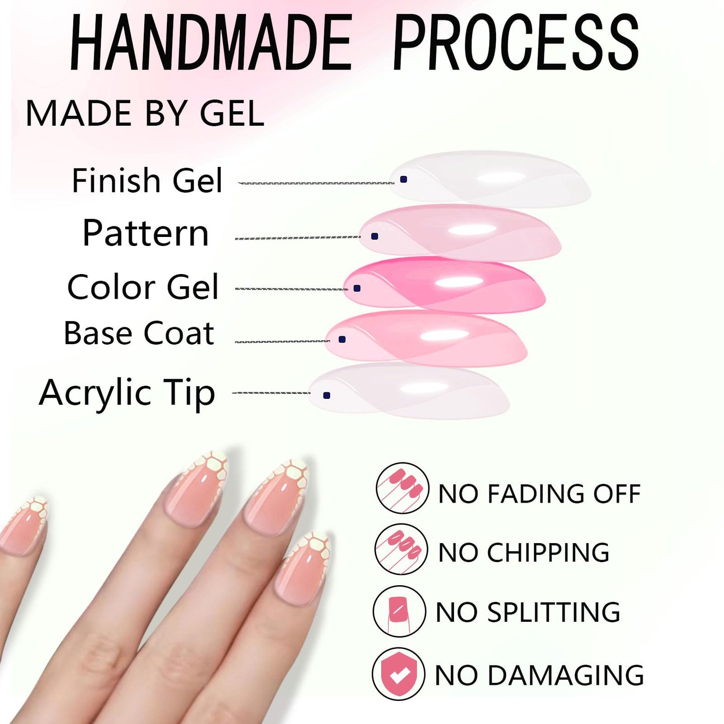 WAFOLOZE French Tip Press On Nails - White Crackle Almond Press On Nails Short Fake Nails with Nail Glue, Artificial Nails 16 Sizes - 32Pcs False Nails Tips Kit,Stick On Nails for Women