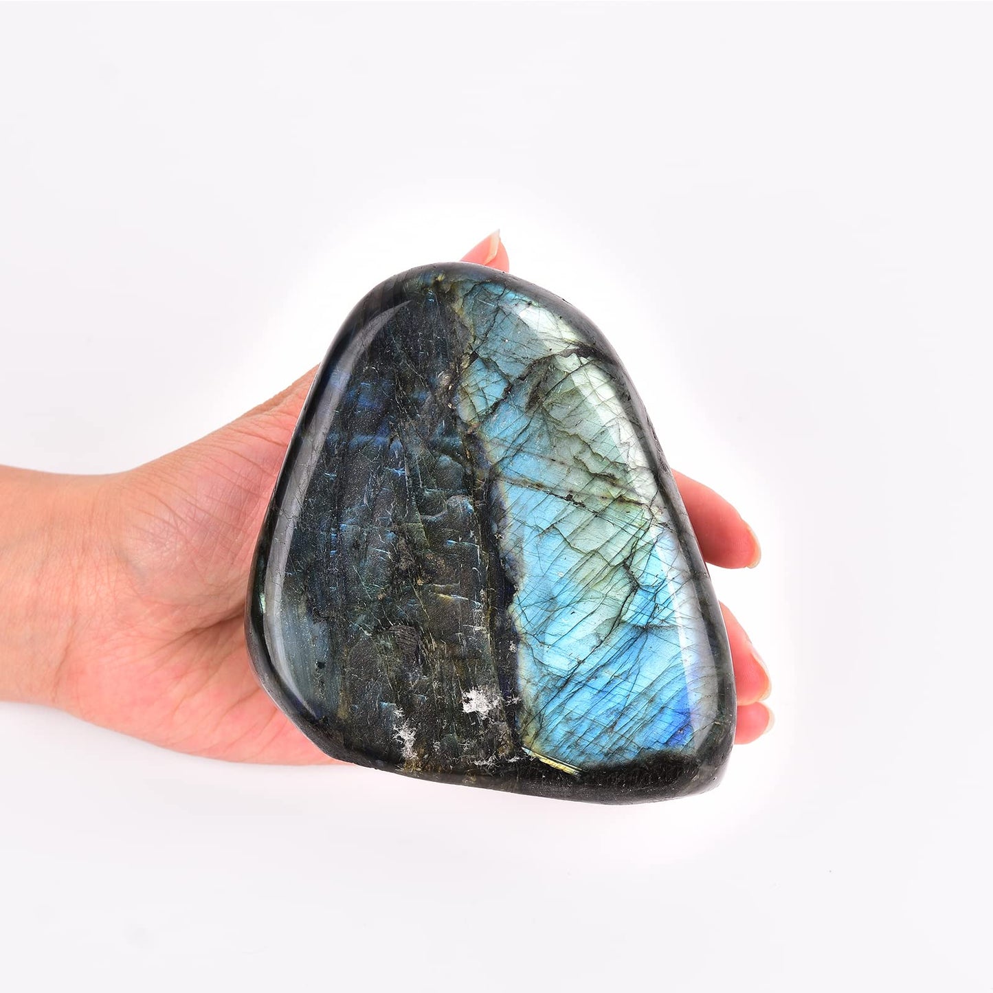 JIC Gem Class 1 Labradorite Polished Gemstone Healing Crystal Worry Palm Stone Crystal Reiki Stone for Anxiety Stress 0.8-1 lb