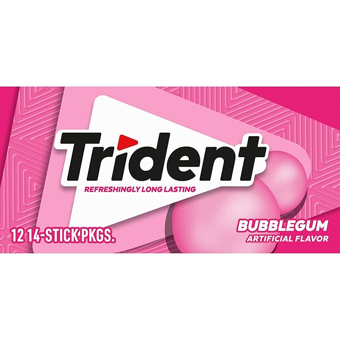 Trident Bubblegum Sugar-Free Chewing Gum, 12 Packs of 14 Pieces (168 Total Pieces)