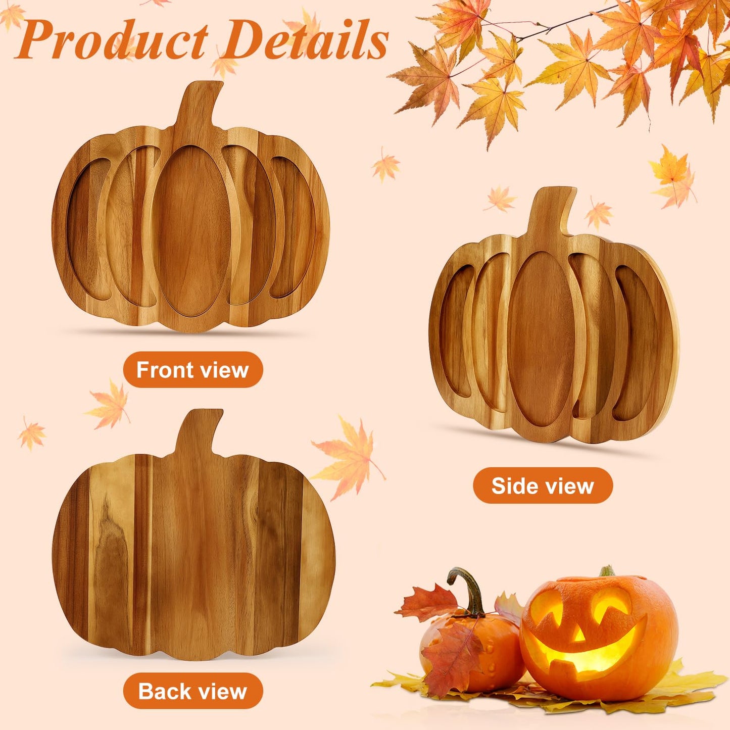 Renawe Acacia Wood Pumpkin Decor Halloween Charcuterie Boards for Kitchen Halloween Decoration Rustic Fall Serving Tray Food Dish Wooden Pumpkins Platter Thanksgiving Decorative Cheese Turkey Board