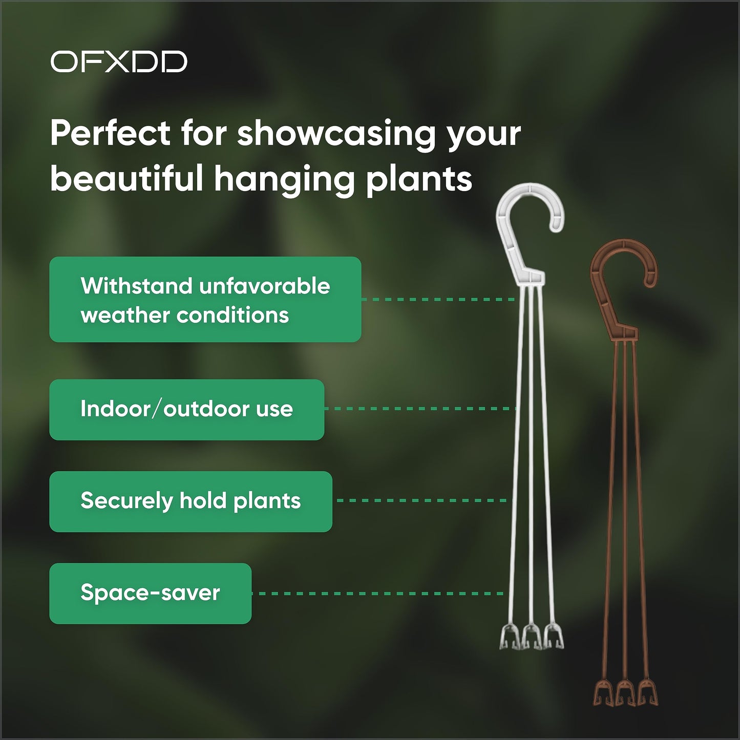 OFXDD Plant Hanger - Plastic Hanging Planters for Indoor & Outdoor Plants - Flower Plant Holder with Hooks, White (3 Pcs) and Brown (3 Pcs)