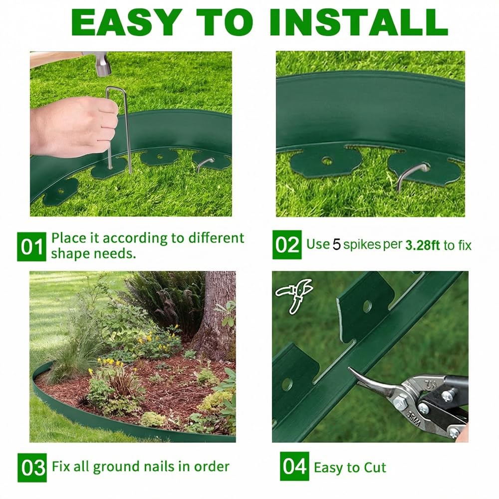 Landscape Edging, 3IN Tall Garden Edging Borders,Flexible Lawn Edging Border Kit,Mini Plastic Fence for Yard Flowerbeds,Grass (Green, 3 in x 49 FT)