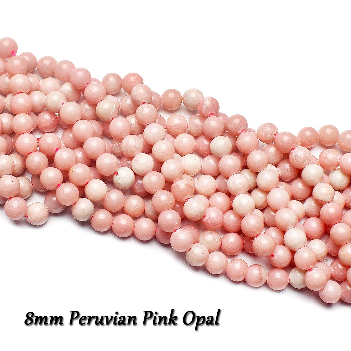 70PCS Natural 8MM Healing Gemstone, Peruvian Pink Opal Energy Stone Round Loose Beads, Semi-Precious Crystal Beads with Free Elastic String for Jewelry Making DIY