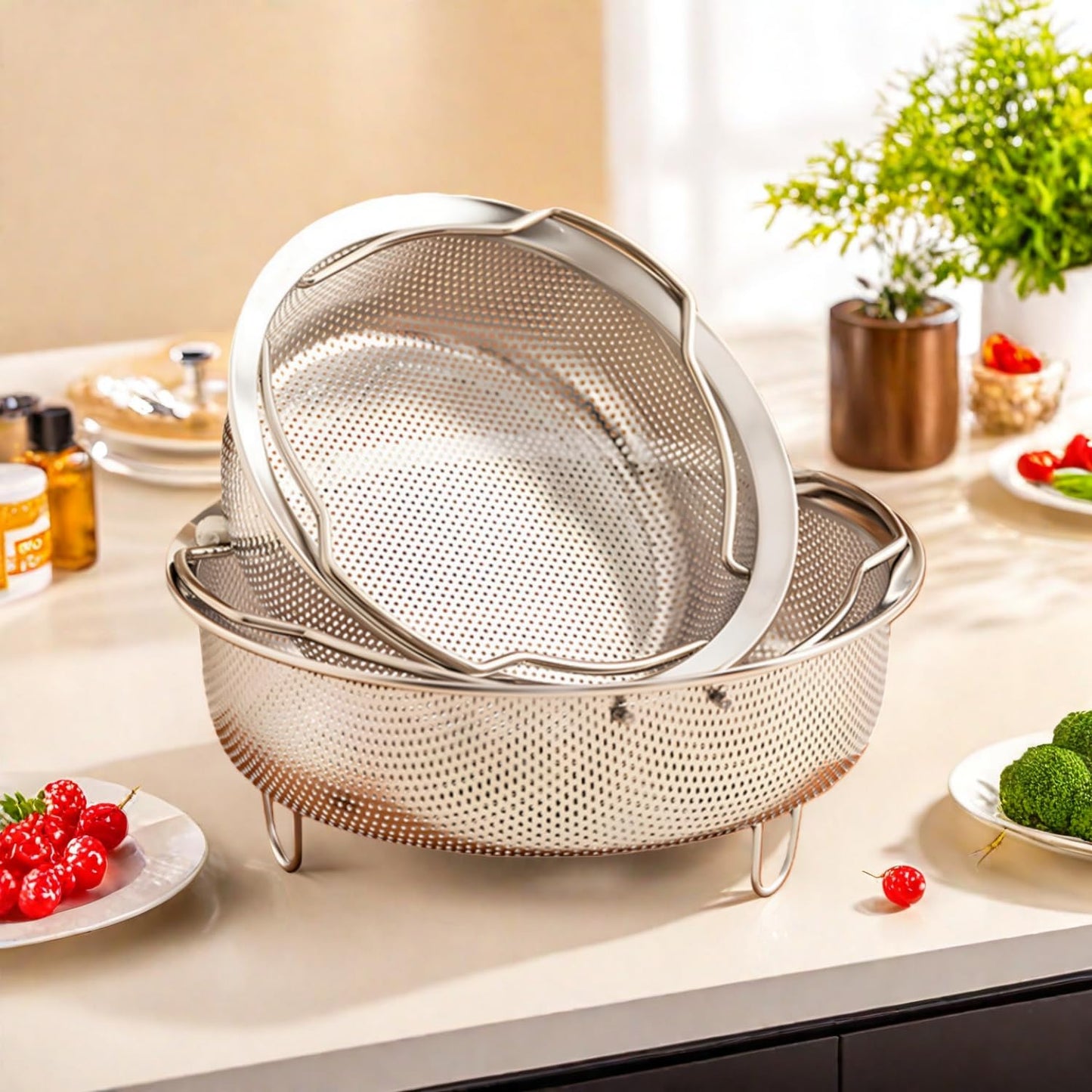 Stainless Steel Steamer Basket, Silver Steamer Basket for Pot,Vegetable & Dumpling Cooker, Egg Holder, Pasta Strainer Rack, Dishwasher Safe Kitchen Cookware