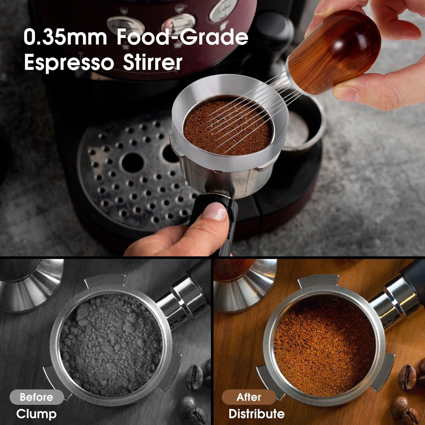 Reoszeank 51mm Espresso Accessories Kit, WDT Tool, Dosing Funnel and Puck Screen Set, 316 Stainless Steel Needle Coffee Distribution Stirrer Fits Delonghi 51 mm Espresso Machines and Portafilter