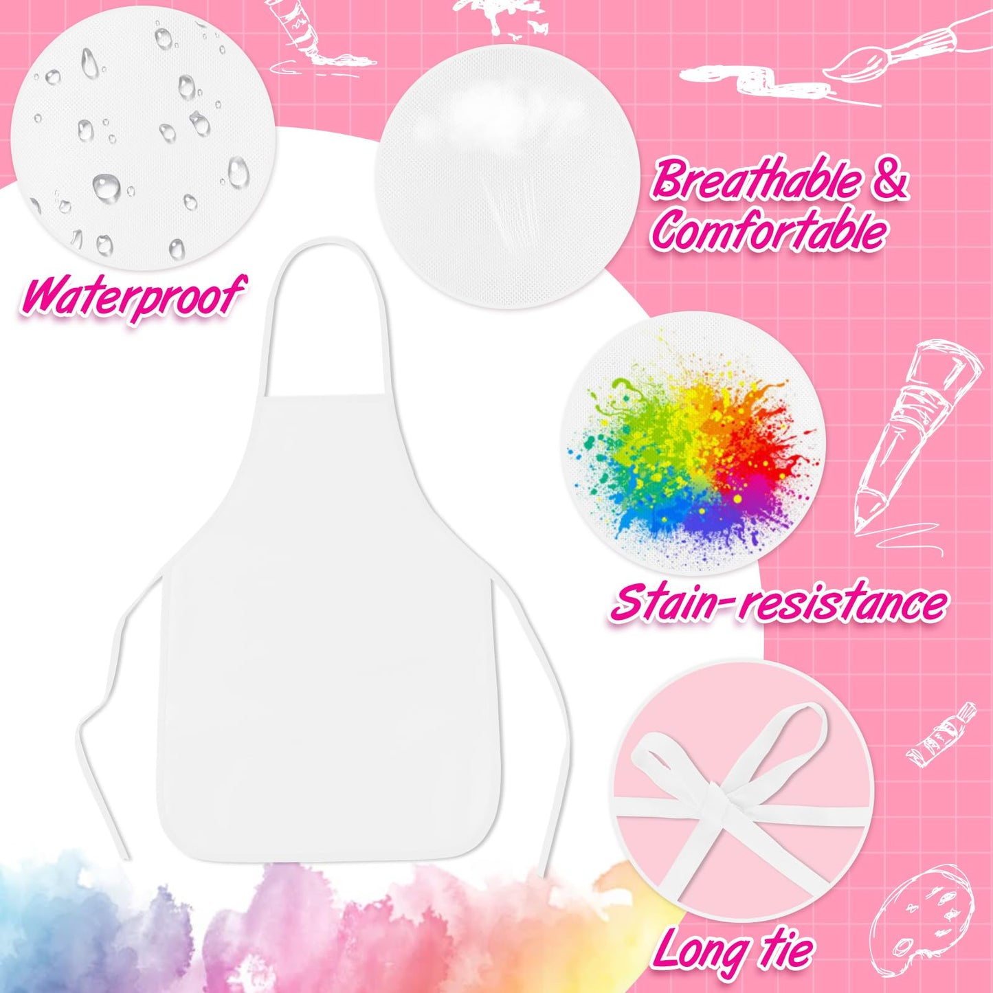 PLULON 30 Pcs Kids Painting Aprons, Kids Aprons for Painting White Art Apron Smocks Bulk for Art Activity Craft Home Kitchen Classroom Party Supplies