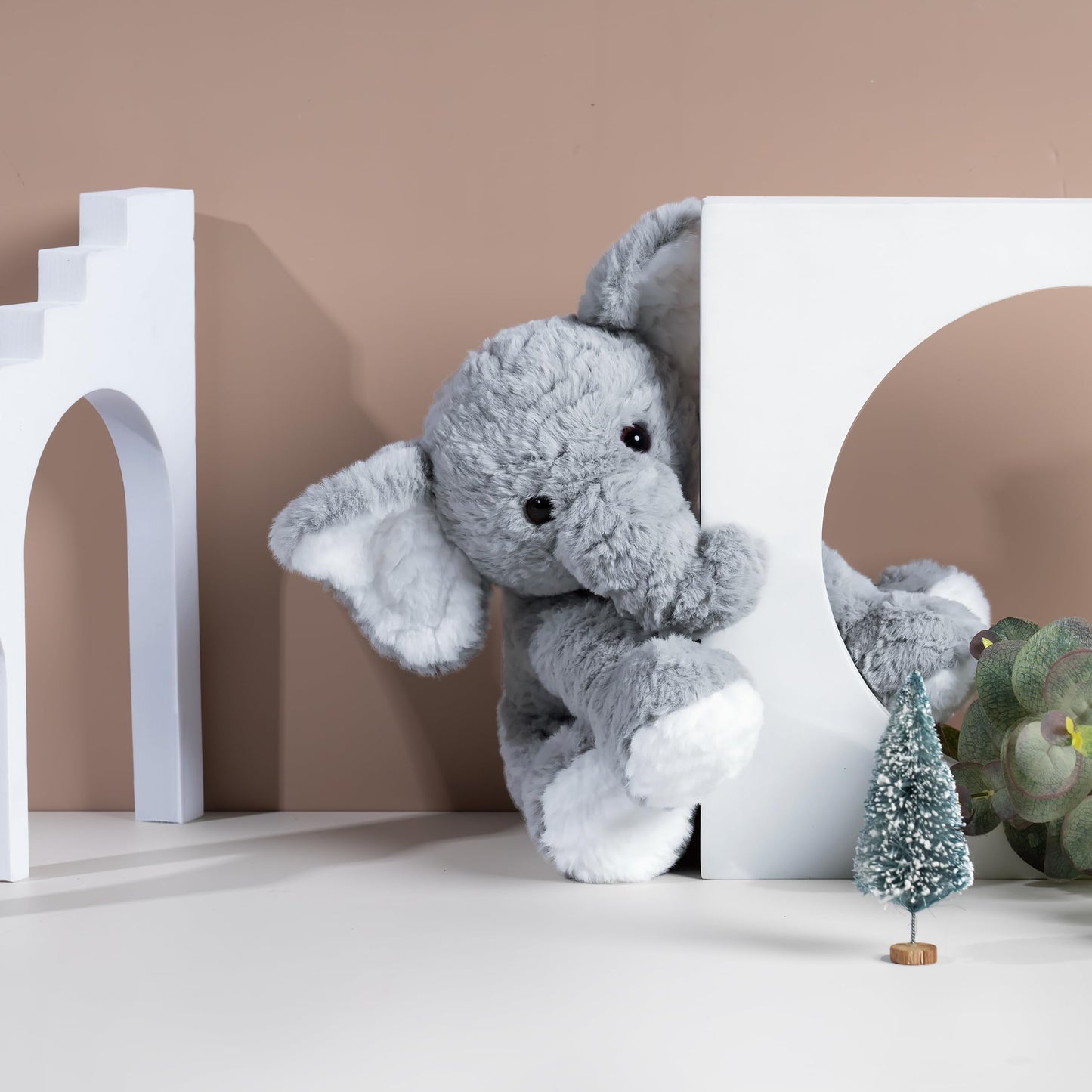 Mikee Fluffie Elephant Stuffed Animals Soft Plush Toy for Baby Girls Boys,12" Grey Soft Small Stuffed Elephant Huggable Gifts for Birthday