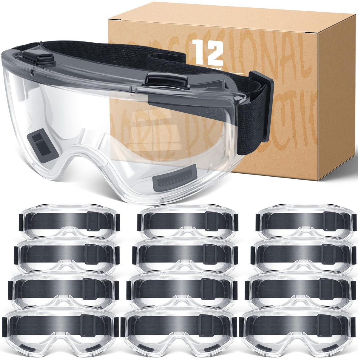 12 Pack Safety Goggles ANSI Z87.1 Glasses (12 Count)