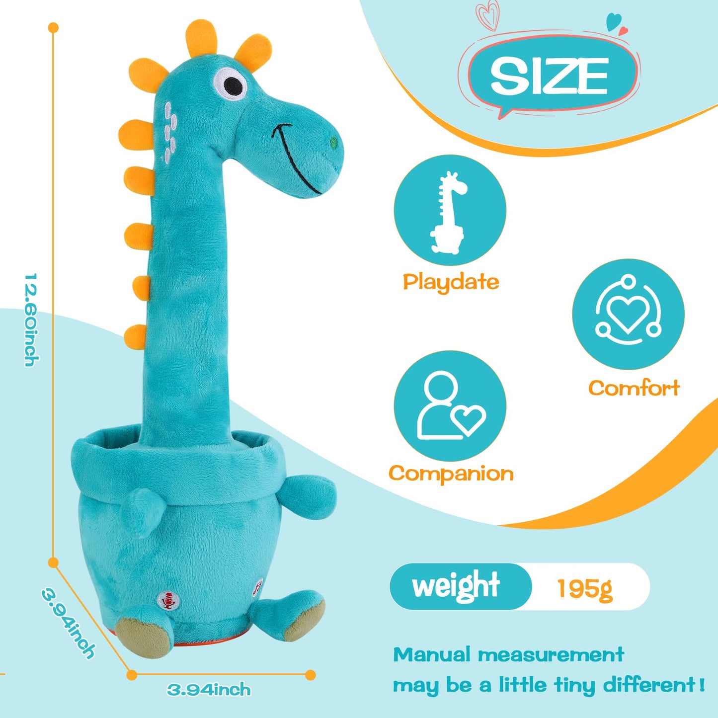 LLUKEME Dancing Talking Giraffe Toy, Stuffed Animal Baby Toy Repeating What You Say, Glowing Musical Electronic Giraffe Gifts for Toddlers 1-3 Years Old (Dancing Dinosaur)